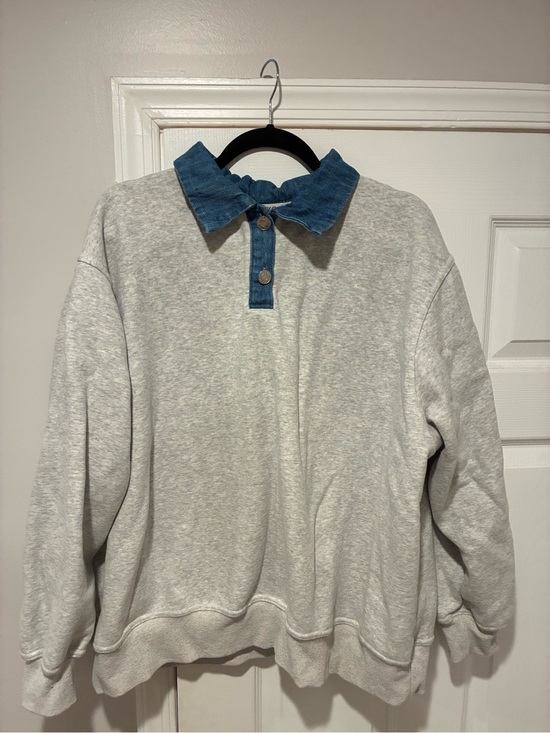 Parke Tops - Parke Gray Sweatshirt with Denim Collar - Casual Pullover